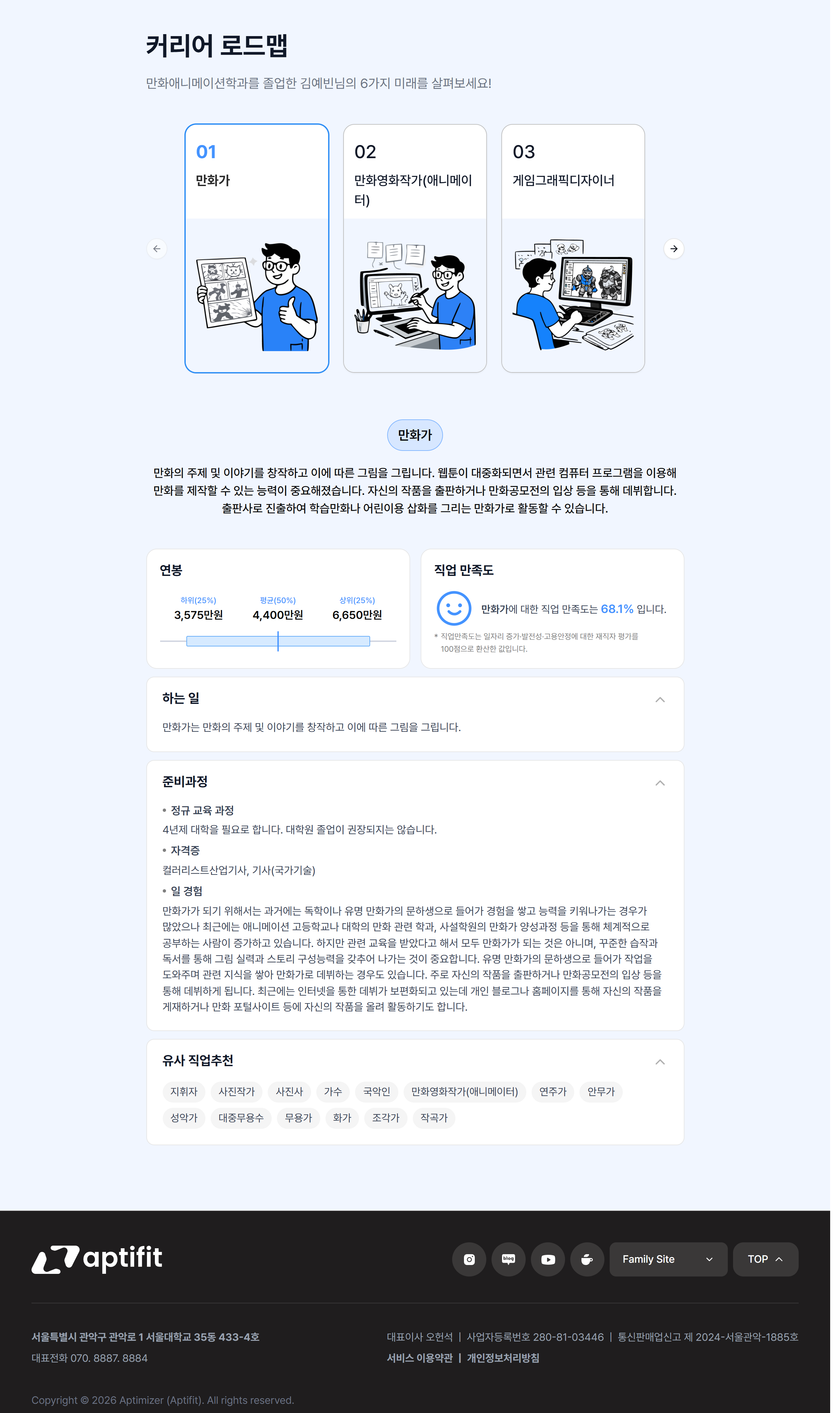 발표 슬라이드 42 · 06 커리어 로드맵 — 993개 직업·12개 영역(연봉·만족도·역량·전망).